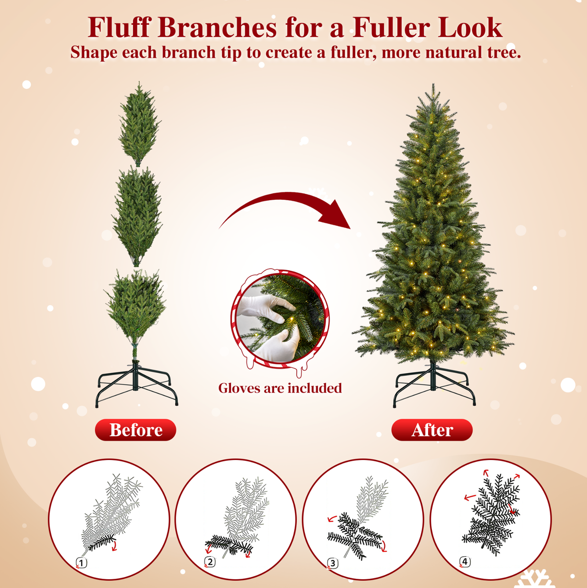Goosiay 6FT Artificial Xmas Tree, Hinged Christmas Tree with 1300 PE PVC Branch Tips & Folding Metal Stand, Festive Decoration Tree for Home, Office & Carnival, Green
