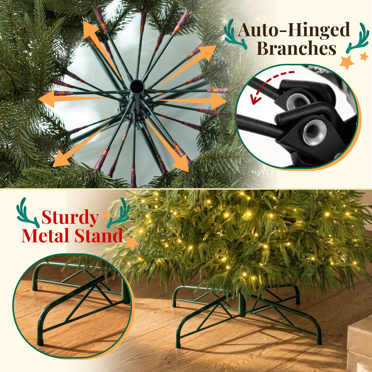 Goosiay 12 ft Pre-Lit Norfolk Pine Christmas Tree, PE Slim Artificial Tree with 800 Warm White & Multicolor 10-Function Lights, 15504 Branch Tips, Green