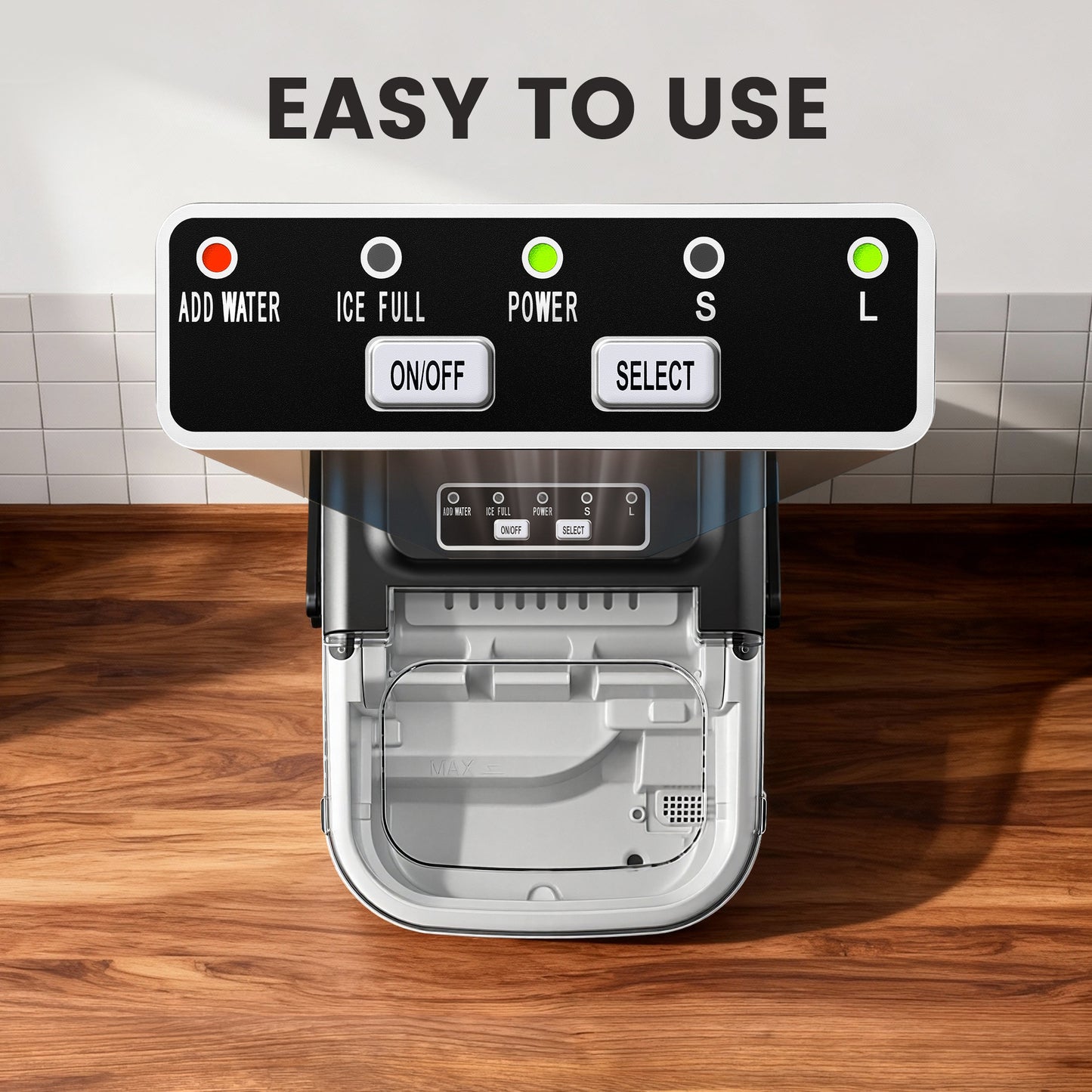 Goosiay Countertop Ice Maker, 26lbs Portable Small Ice Makers with Handle, 8 Cubes in 6 Mins, 2 Size of Bullet Ice, Self-Cleaning Mini Ice Machine for Home, Kitchen, RV, Camping, Black