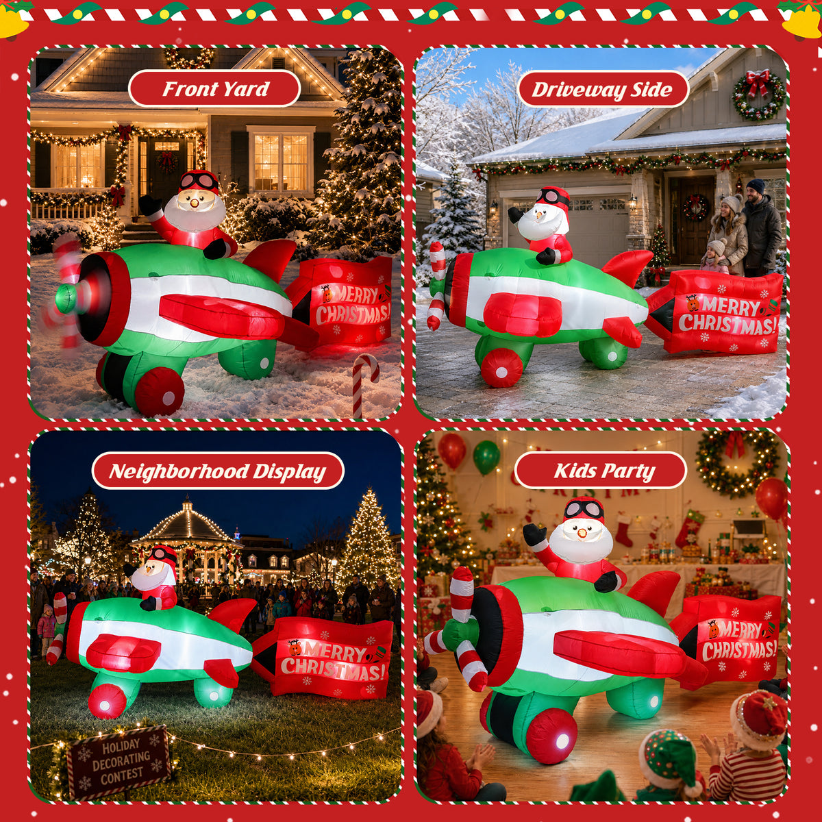 10.5ft Christmas Inflatables Outdoor Decorations, Santa Flying Airplane Christmas Blow Up with Built-in LEDs for Yard Lawn Garden Party
