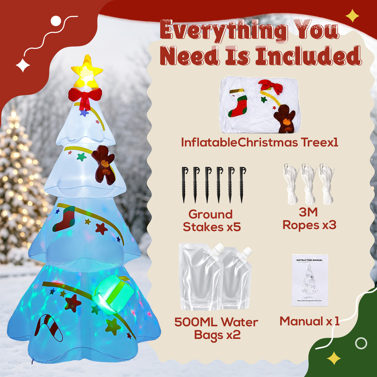 Goosiay 9 ft White Christmas Inflatable Tree with LED & Multicolor Lights, Outdoor Christmas Yard Decoration for Lawn, Garden and Porch