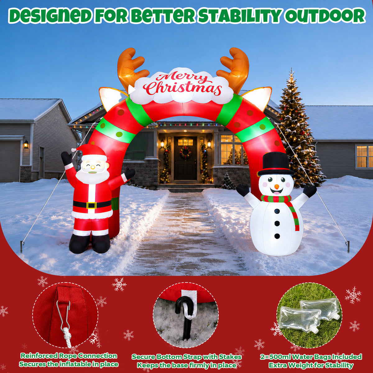Goosiay 12ft Long Christmas Inflatable Archway with Santa & Snowman, Xmas Blow Up with Lights for Outdoor Yard Decor,Garden, Lawn,Indoor Decor