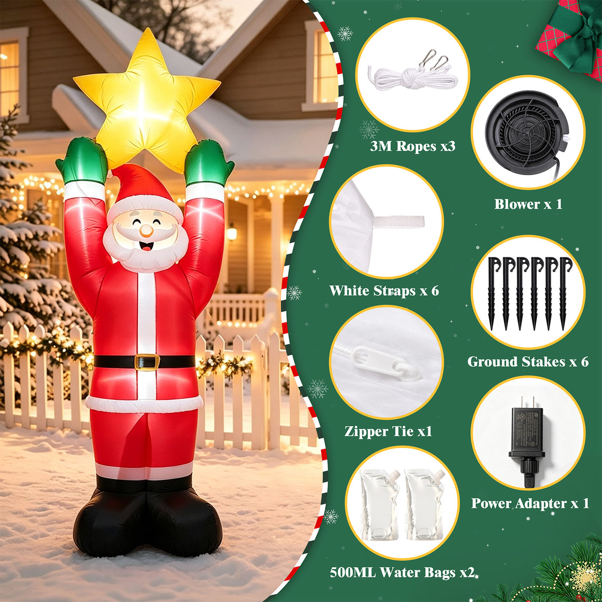 10FT Christmas Inflatable Decoration Santa Claus, Built-in LED light up for Lawn Yard Garden Indoor Outdoor Decoration Xmas Party Decor