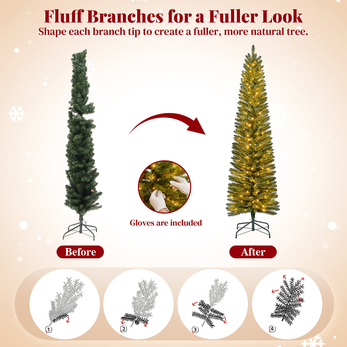 Goosiay Pre-Lit Pencil Artificial Christmas Tree, 6ft Xmas Tree with Metal Stand for Christmas Decoration, Green