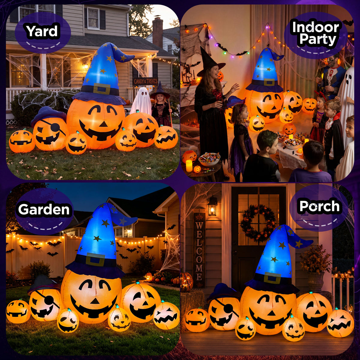Goosiay 8.7ft Long Halloween Inflatable Pumpkin Decoration with Built-in LED Lights, Large Outdoor Blow-Up Yard Decor for Lawn, Garden, Porch, Haunted House and Halloween Party
