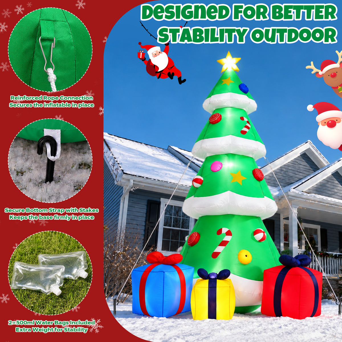 Goosiay 10FT Christmas Inflatables Tree with Built-In LED Lights and Gift Boxes, Giant Xmas Blow Up Tree Yard Decoration for Outdoor Yard Garden Lawn Decor,Green