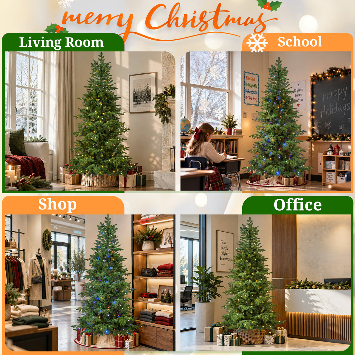 6FT Pre-Lit Artificial Christmas Tree with 250 LED Lights and 1495 PE%PVC Tips, 10-Function Multicolor Lights