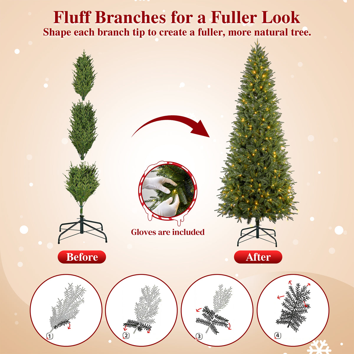 9ft Pre-Lit Artificial Christmas Tree, Aspen Fir Style with 2800 PE & PVC Mixed Branch Tips, Tall Realistic Evergreen Tree with 400 Warm White & Multicolor LED Lights, 10 Lighting Modes