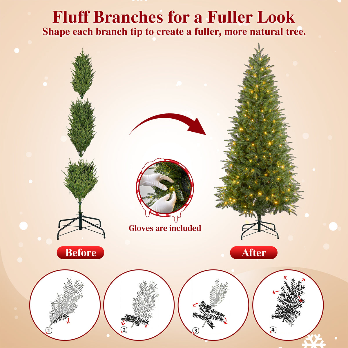 7ft Pre-Lit Artificial Christmas Tree, Aspen Fir with 1600 PE & PVC Mixed Branch Tips, Realistic Evergreen Tree with 300 Warm White & Multicolor LED Lights, 10 Lighting Modes
