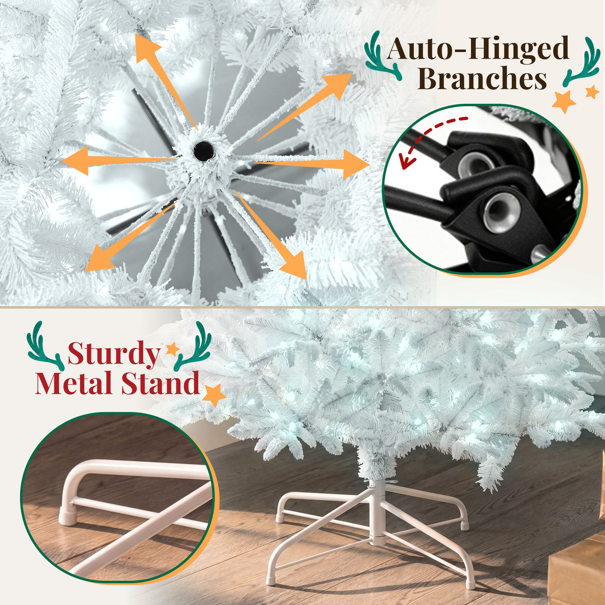 Goosiay 9 ft Pre-Lit White Flocked Slim Aspen Fir Artificial Christmas Tree with 450 Cool White Lights, 2045 Branch Tips, PE & PVC Branches
