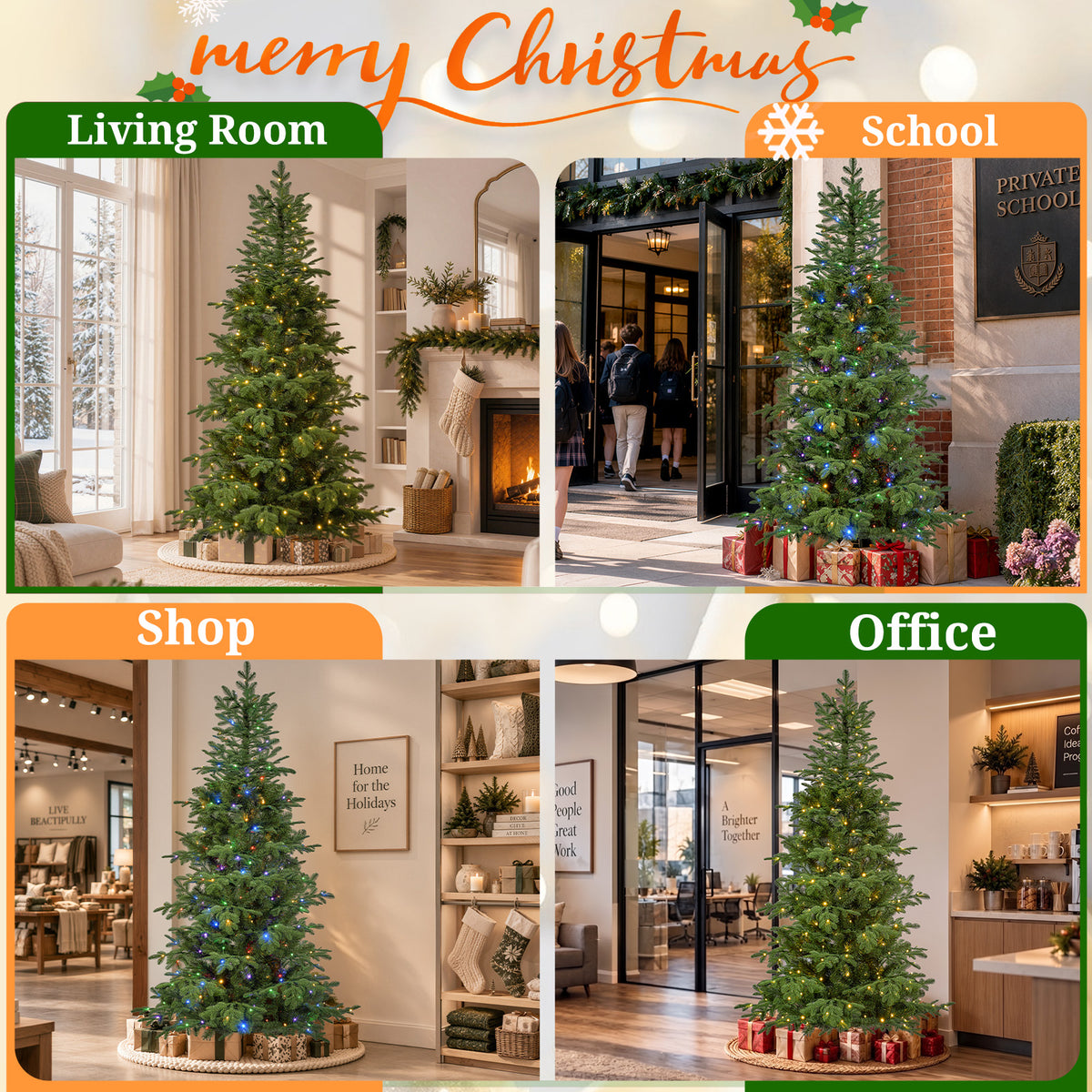 7ft Pre-Lit Christmas Tree with 2264 Branch Tips, 350 Multicolor LED Lights, Slim Artificial Christmas Tree for Living Room