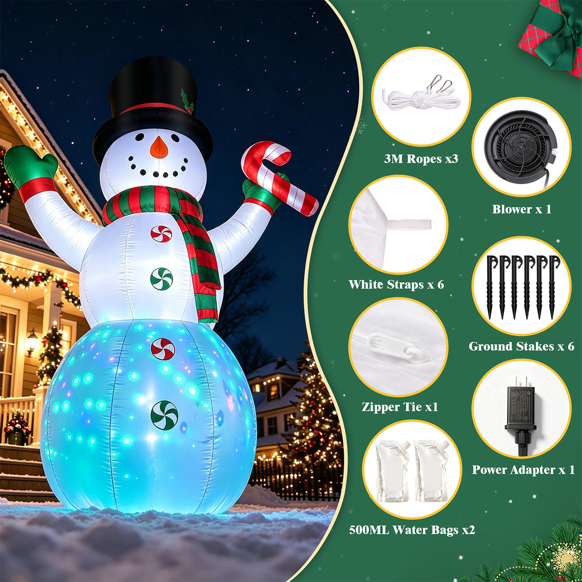 12FT Christmas Inflatable Outdoor Yard Decoration Snowman, Built-in Colorful LED Light for Lawn Yard Garden Decoration Giant Blow up Indoor Outdoor Xmas Party Decor