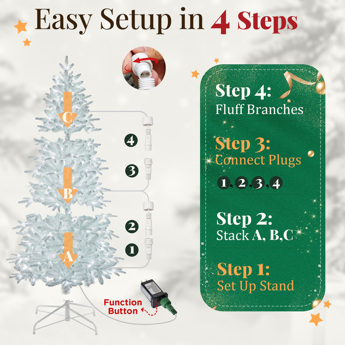 Goosiay 7 ft Pre-Lit White Flocked Slim Aspen Fir Artificial Christmas Tree with 280 Cool White Lights, 1060 Branch Tips, PE & PVC Branches