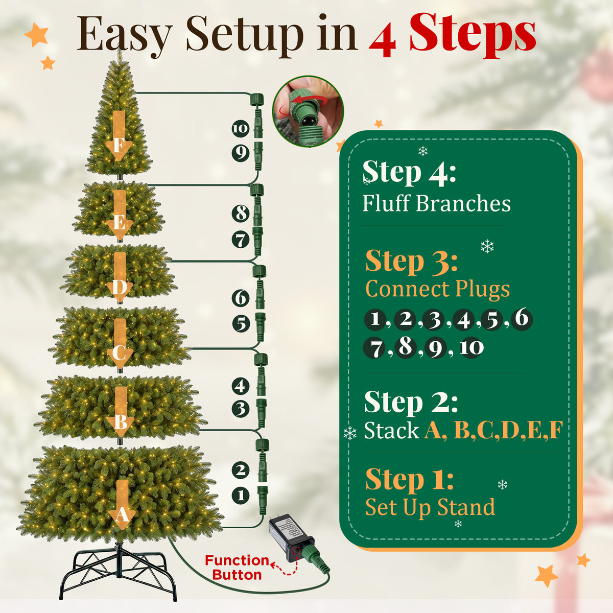 Goosiay 12 ft Pre-Lit Christmas Tree, PVC Slim Artificial Tree with 700 Warm White & Multicolor 10-Function Lights, 2740 Branch Tips,Green