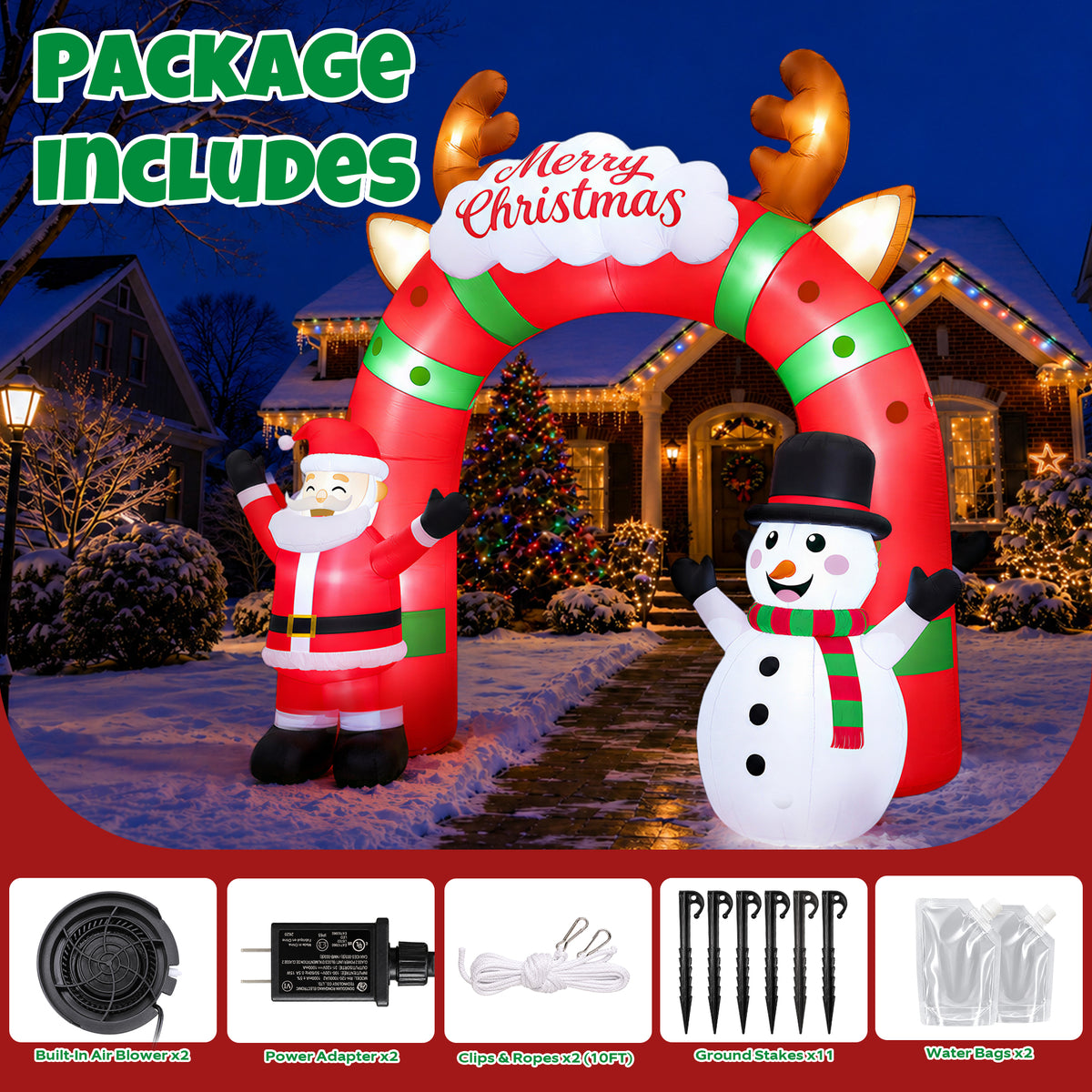 Goosiay 12ft Long Christmas Inflatable Archway with Santa & Snowman, Xmas Blow Up with Lights for Outdoor Yard Decor,Garden, Lawn,Indoor Decor