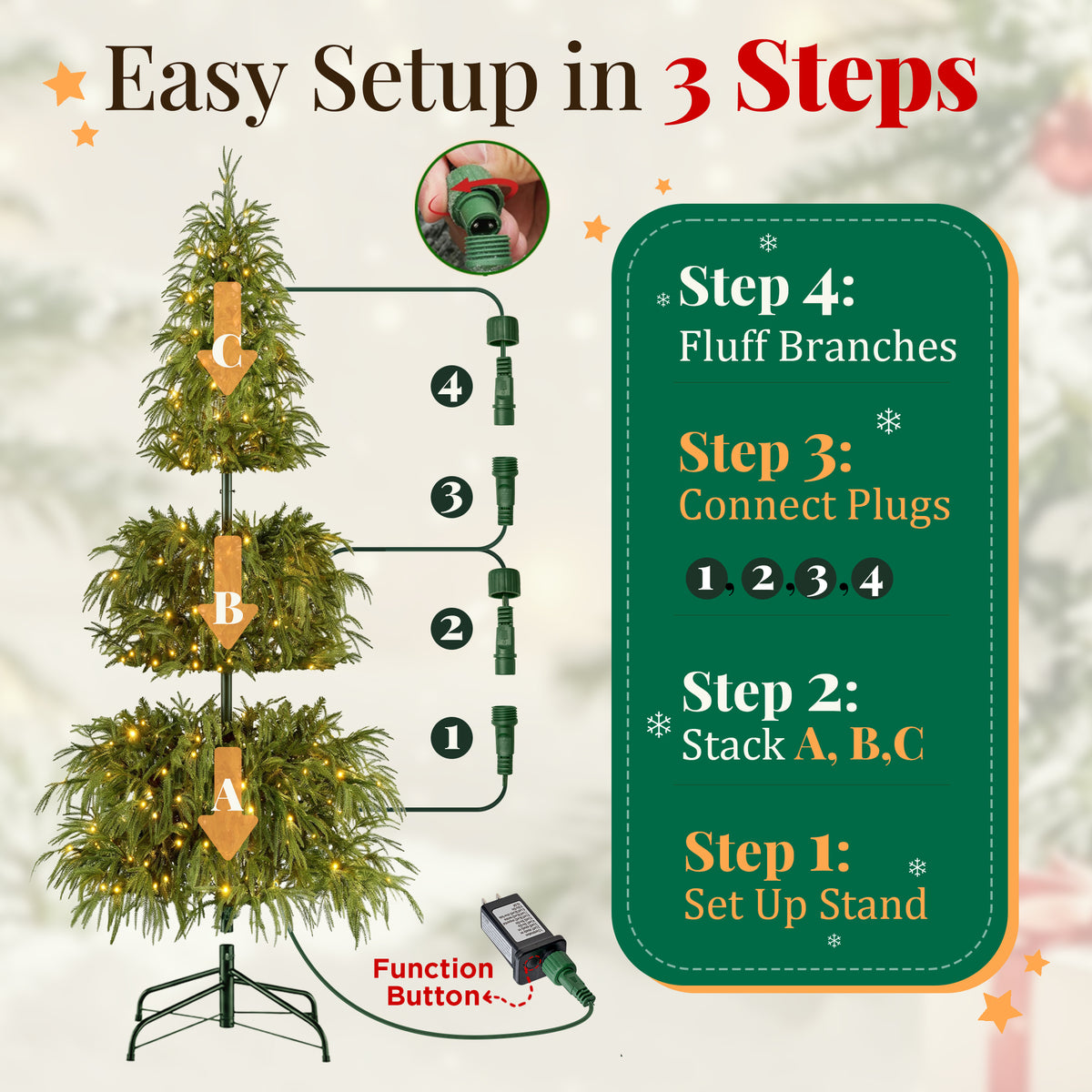 Goosiay 7 ft Pre-Lit Norfolk Pine Christmas Tree, PE Slim Artificial Tree with 300 Warm White & Multicolor 10-Function Lights, 6718 Branch Tips,Green