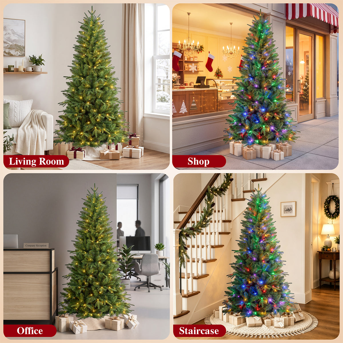 Goosiay 6FT Artificial Xmas Tree, Hinged Christmas Tree with 1300 PE PVC Branch Tips & Folding Metal Stand, Festive Decoration Tree for Home, Office & Carnival, Green