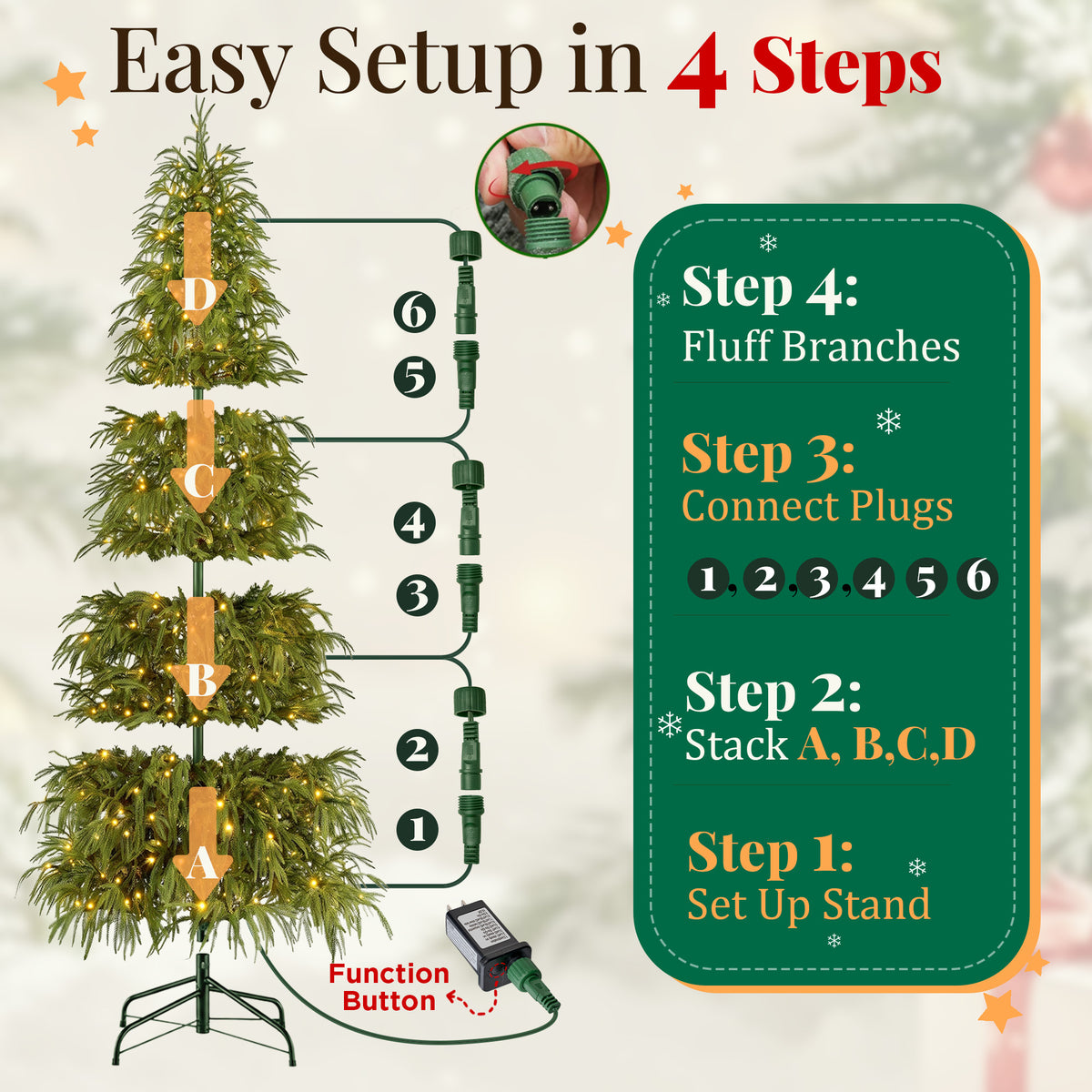 Goosiay 9 ft Pre-Lit Norfolk Pine Christmas Tree, PE Slim Artificial Tree with 480 Warm White & Multicolor 10-Function Lights, 8488 Branch Tips, Green