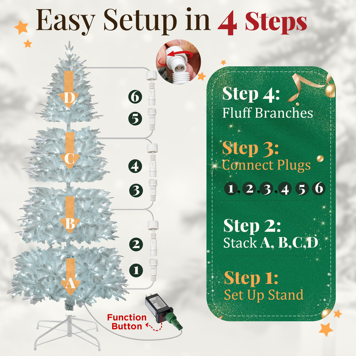 Goosiay 9 ft Pre-Lit White Flocked Slim Aspen Fir Artificial Christmas Tree with 450 Cool White Lights, 2045 Branch Tips, PE & PVC Branches