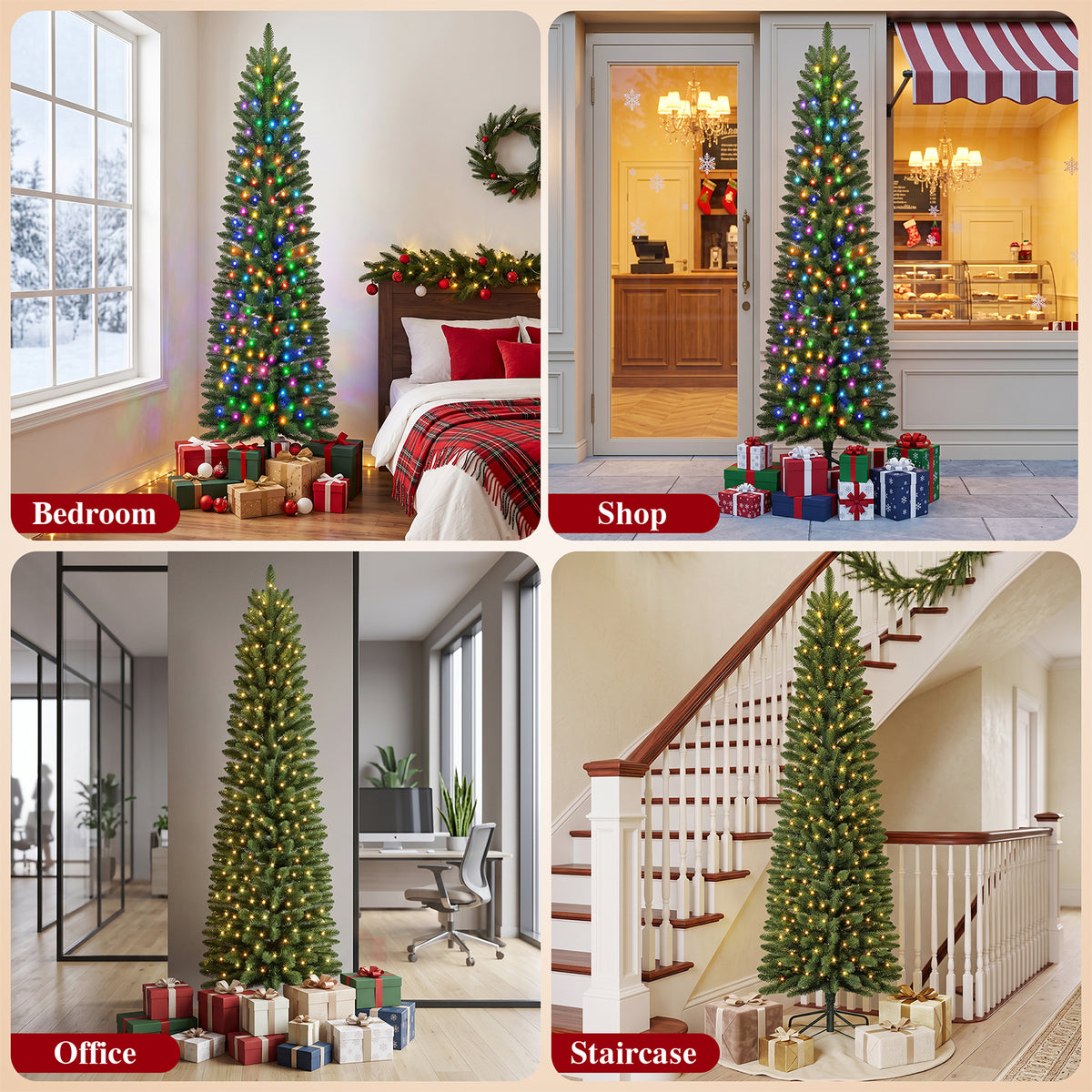Goosiay Pre-Lit Pencil Artificial Christmas Tree, 6ft Xmas Tree with Metal Stand for Christmas Decoration, Green