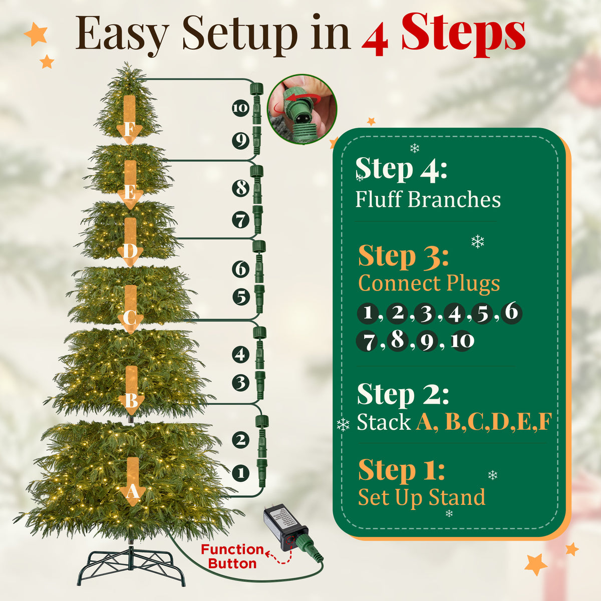 Goosiay 12 ft Pre-Lit Norfolk Pine Christmas Tree, PE Slim Artificial Tree with 800 Warm White & Multicolor 10-Function Lights, 15504 Branch Tips, Green