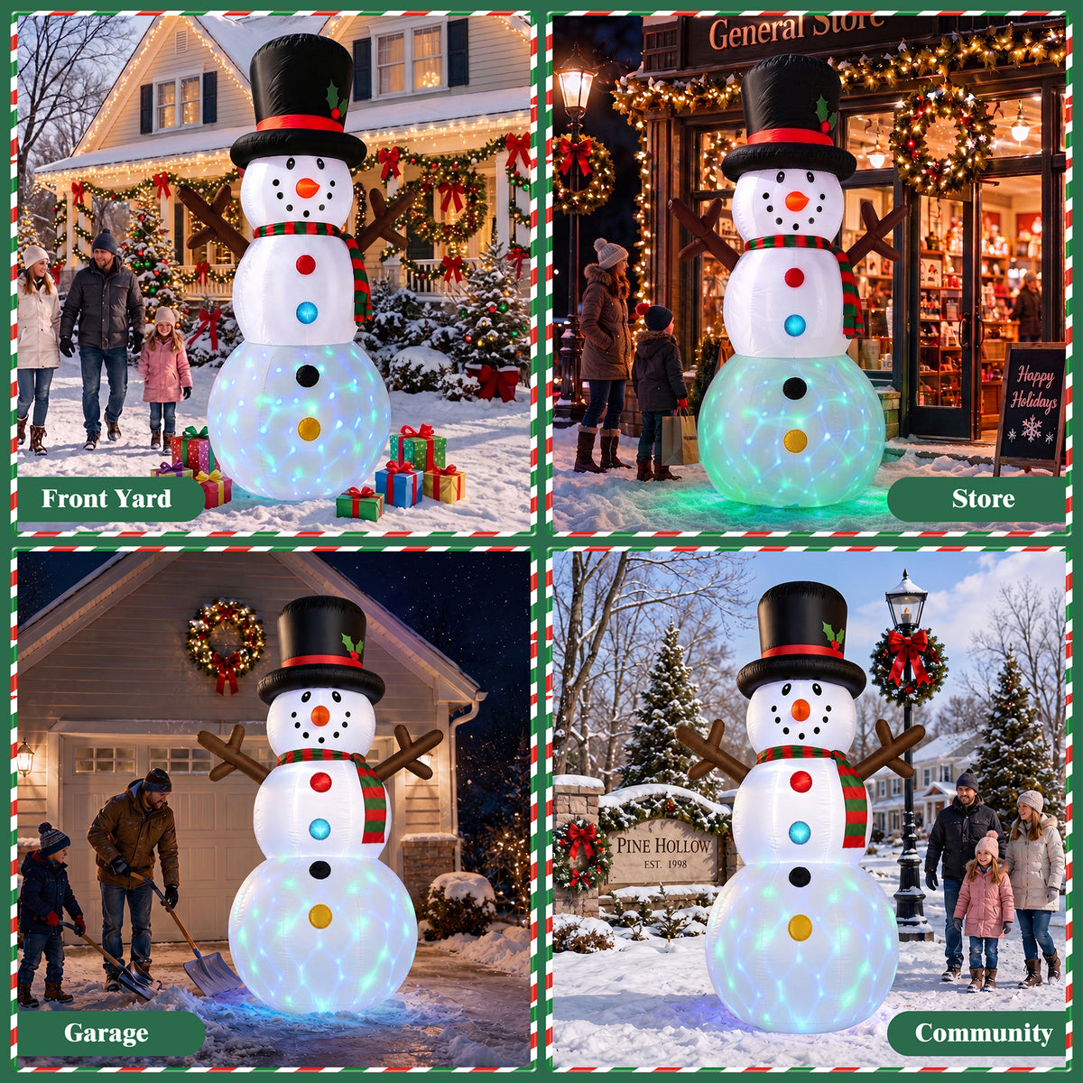 8FT Christmas Inflatable Snowman, Built-in Rotating Color LED light up for Lawn Yard Garden Decoration Indoor Outdoor Xmas Party Decor