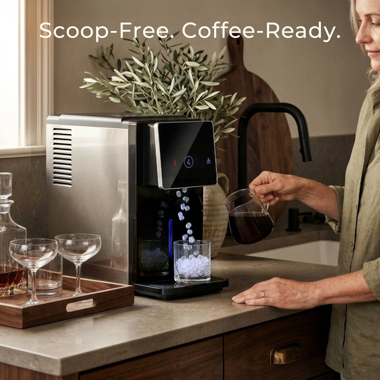 Goosiay Countertop Nugget Ice Makers Dispenser, 33lbs/Day Portable Pebble Crushed Ice Machine, Touch-Free Ice, Self-Cleaning for Home Kitchen Office