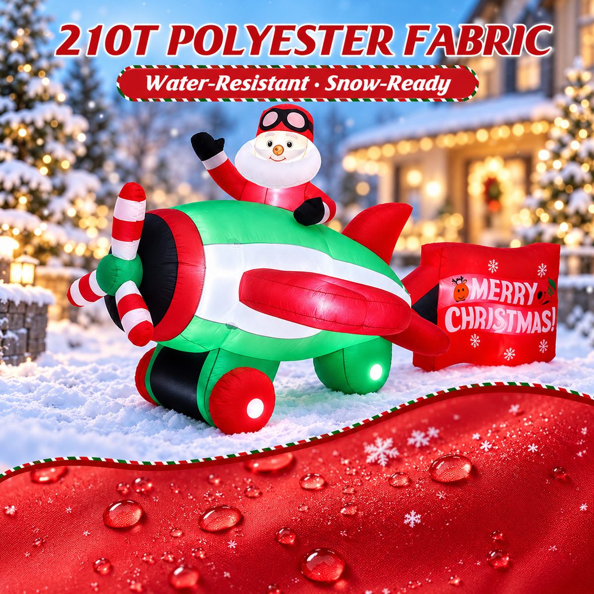 10.5ft Christmas Inflatables Outdoor Decorations, Santa Flying Airplane Christmas Blow Up with Built-in LEDs for Yard Lawn Garden Party