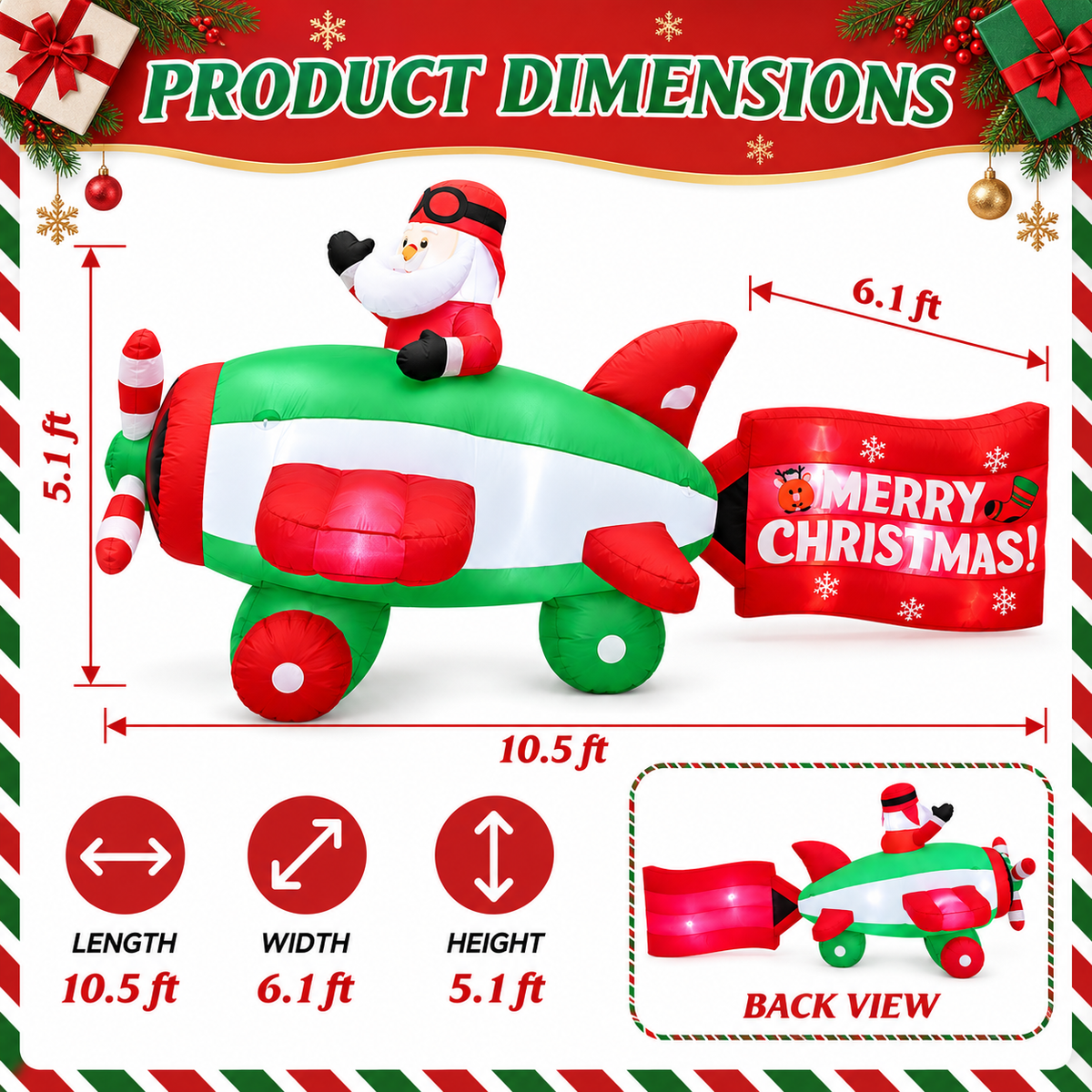 10.5ft Christmas Inflatables Outdoor Decorations, Santa Flying Airplane Christmas Blow Up with Built-in LEDs for Yard Lawn Garden Party