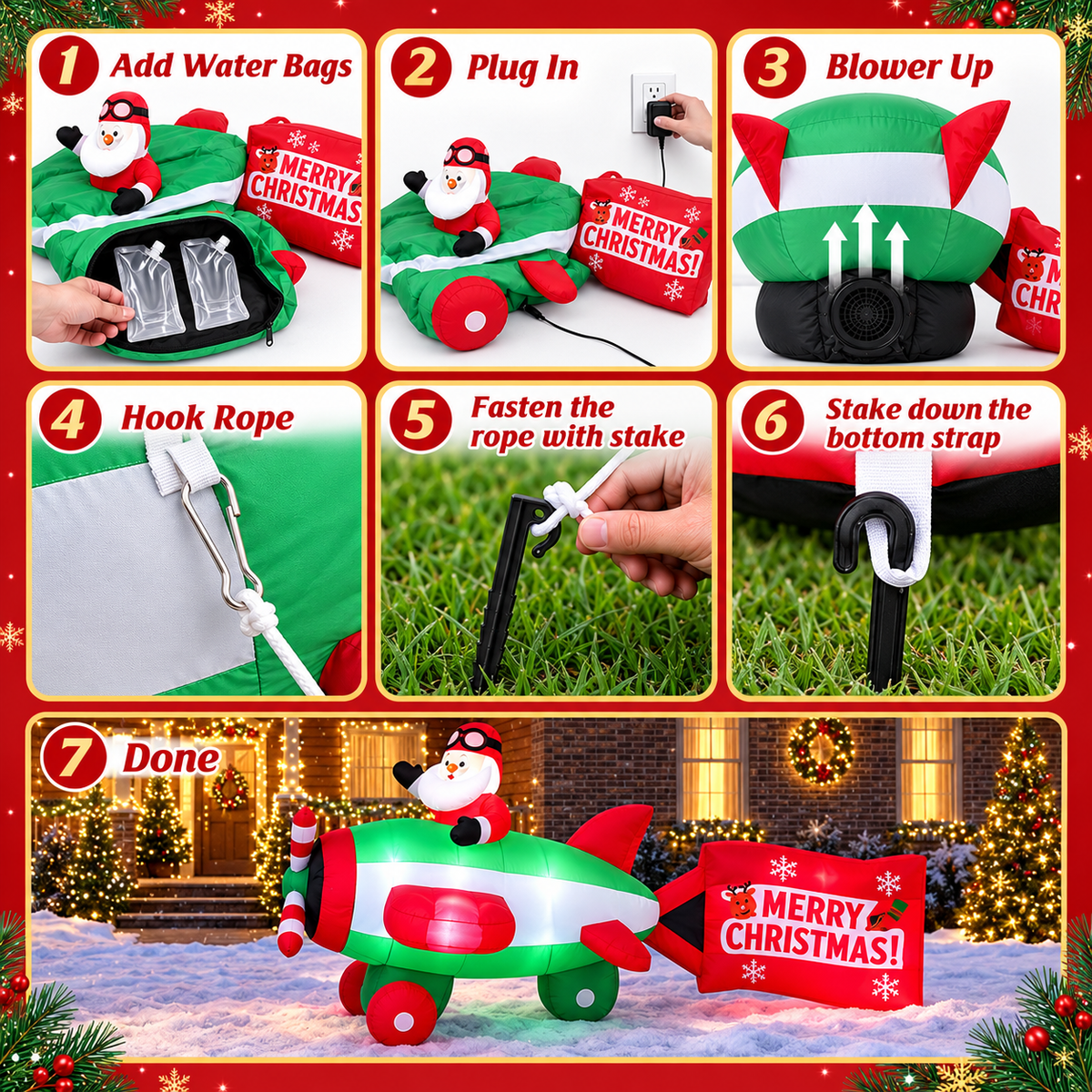 10.5ft Christmas Inflatables Outdoor Decorations, Santa Flying Airplane Christmas Blow Up with Built-in LEDs for Yard Lawn Garden Party