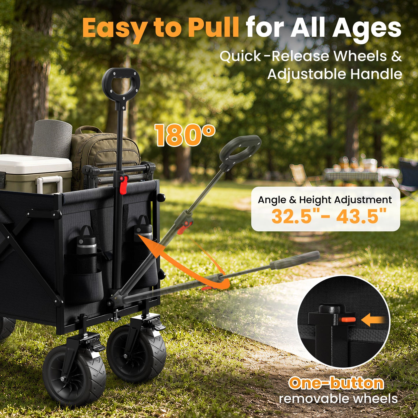 Goosiay Collapsible Folding Wagon, 580LBS Portable Heavy Duty Utility Cart for Grocery, Shopping, Garden, Sports, Camping, Black