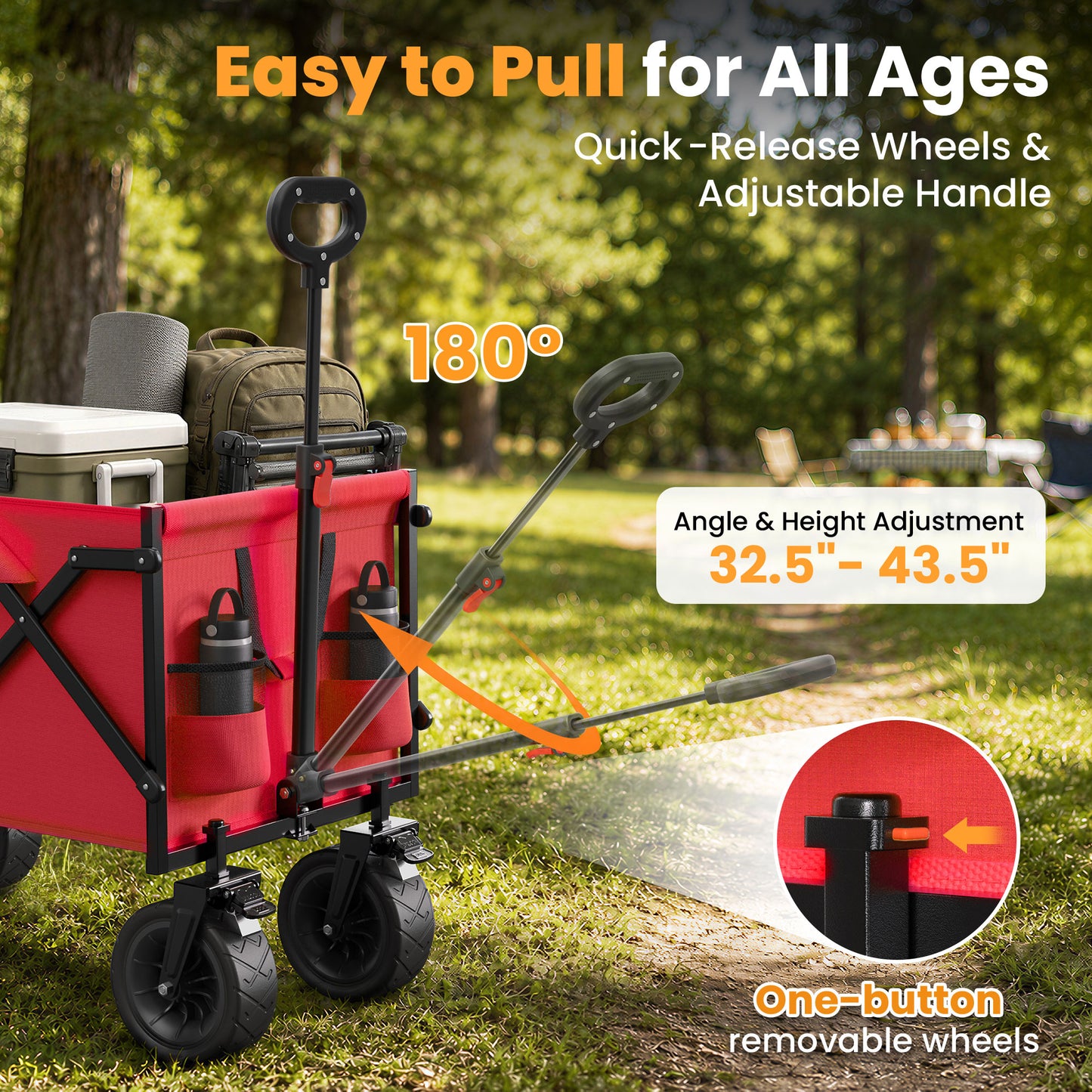 Goosiay 580LBS Collapsible Folding Wagon, Heavy Duty Utility Cart for Grocery, Shopping, Garden, Sports, Camping, Red