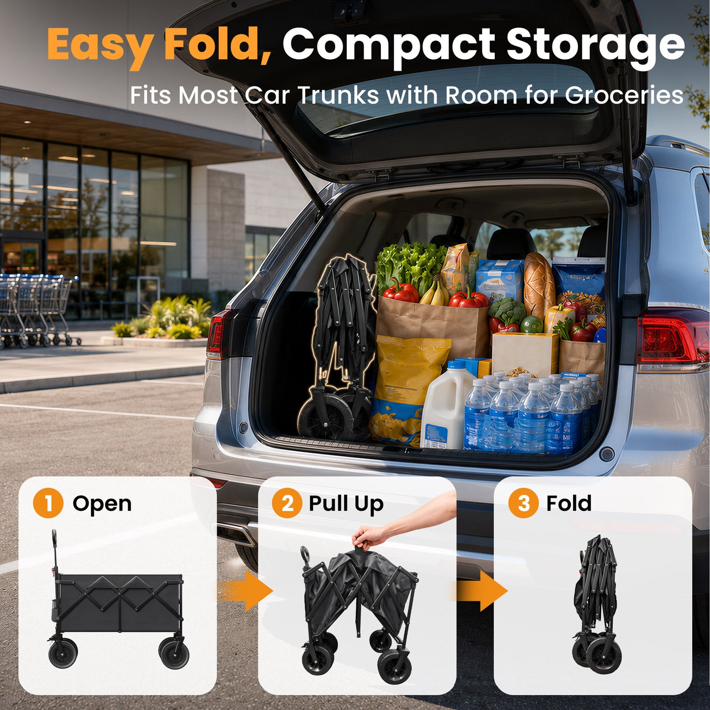 Goosiay Collapsible Folding Wagon, 580LBS Portable Heavy Duty Utility Cart for Grocery, Shopping, Garden, Sports, Camping, Black