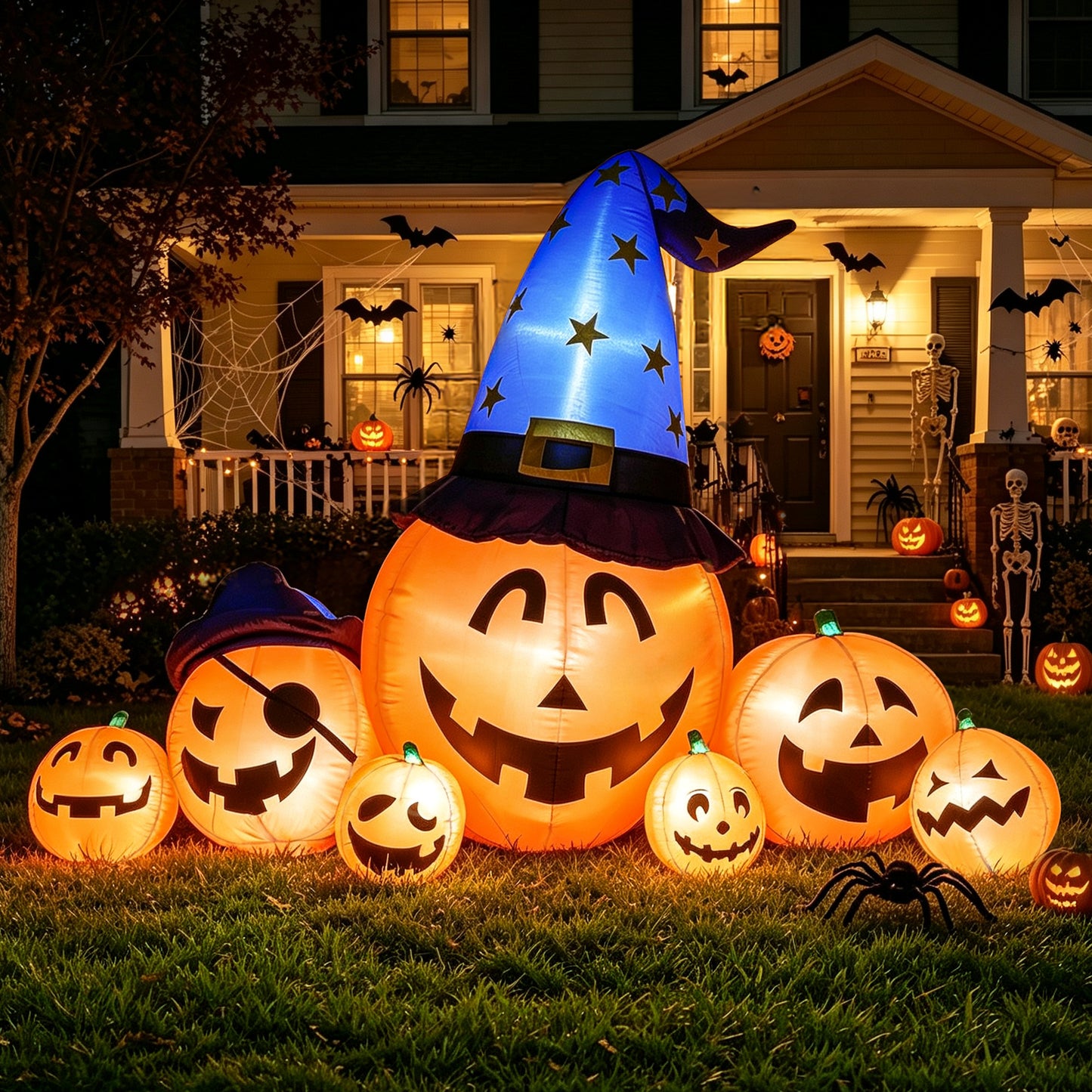8.7ft Long Halloween Inflatable Pumpkin Decoration with Built-in LED Lights, Large Outdoor Blow-Up Yard Decor for Lawn, Garden, Porch, Haunted House and Halloween Party