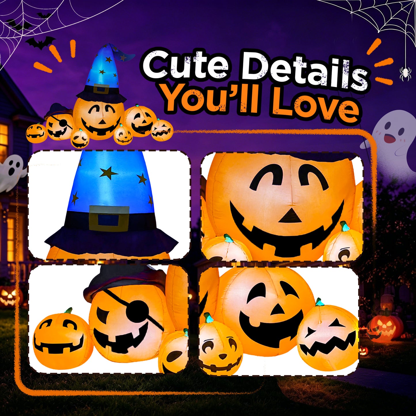 8.7ft Long Halloween Inflatable Pumpkin Decoration with Built-in LED Lights, Large Outdoor Blow-Up Yard Decor for Lawn, Garden, Porch, Haunted House and Halloween Party