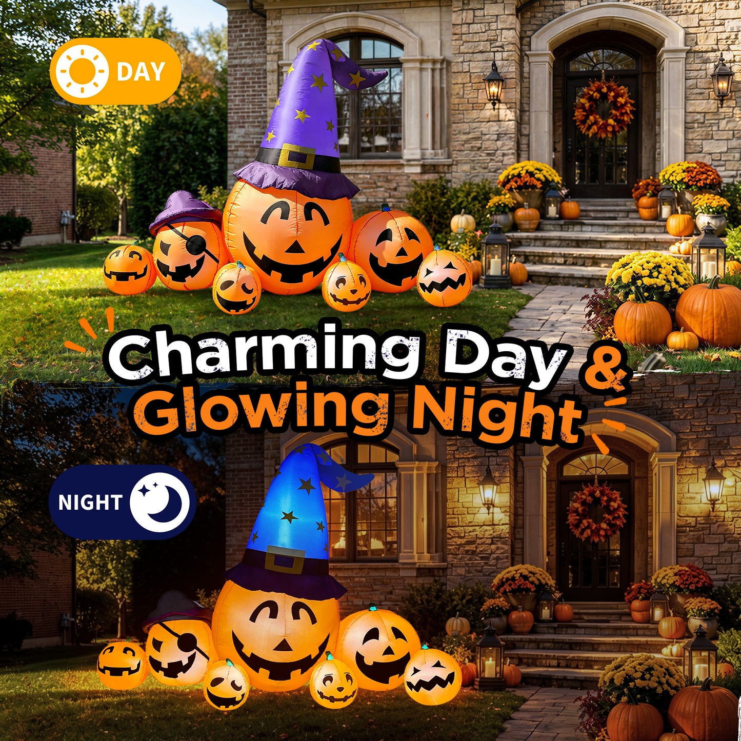 8.7ft Long Halloween Inflatable Pumpkin Decoration with Built-in LED Lights, Large Outdoor Blow-Up Yard Decor for Lawn, Garden, Porch, Haunted House and Halloween Party