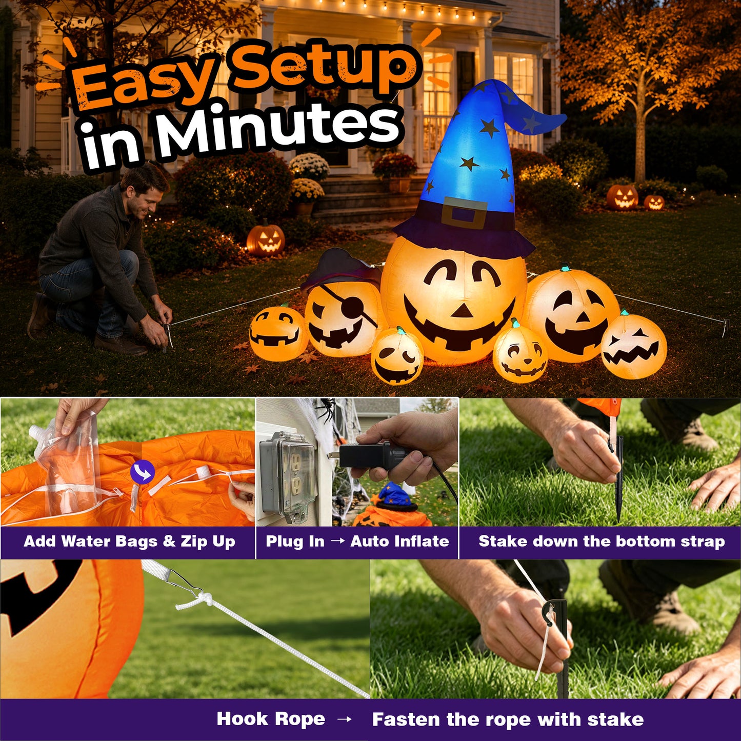 8.7ft Long Halloween Inflatable Pumpkin Decoration with Built-in LED Lights, Large Outdoor Blow-Up Yard Decor for Lawn, Garden, Porch, Haunted House and Halloween Party