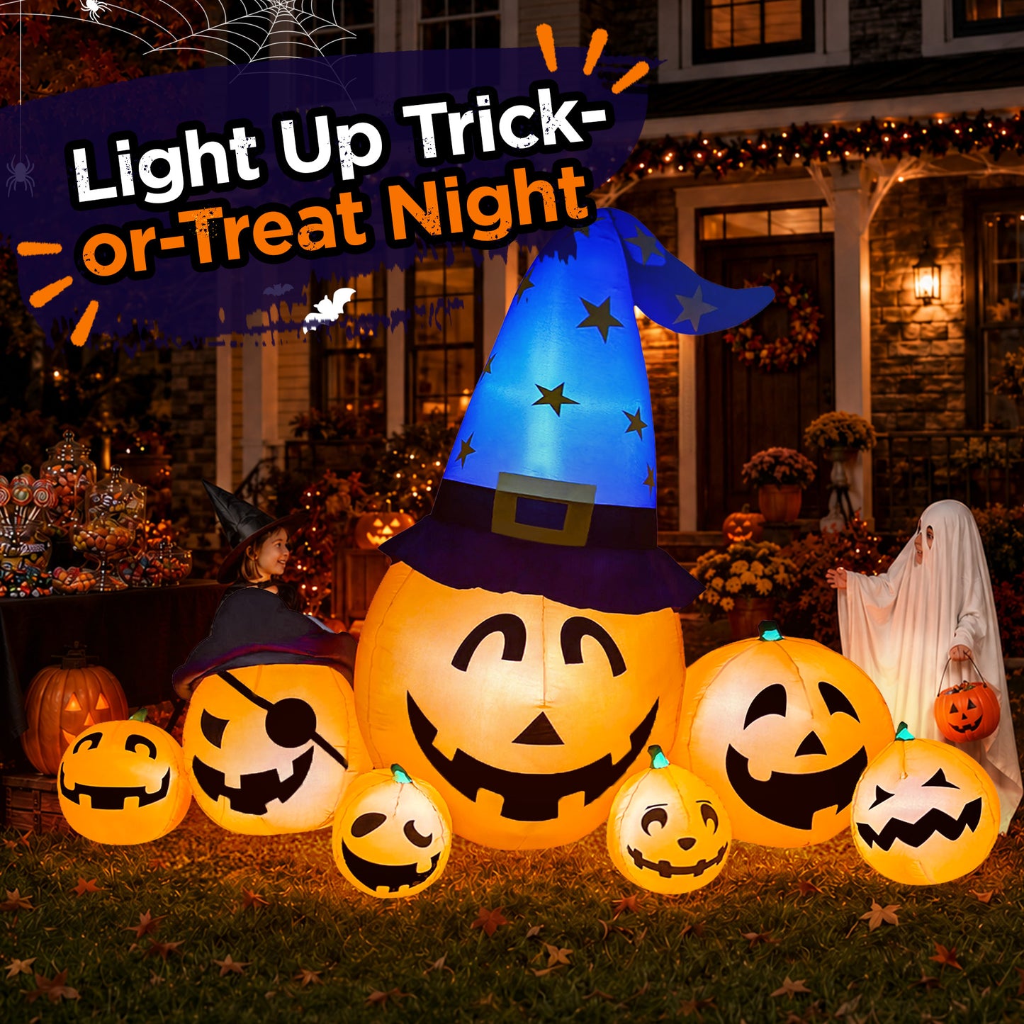 8.7ft Long Halloween Inflatable Pumpkin Decoration with Built-in LED Lights, Large Outdoor Blow-Up Yard Decor for Lawn, Garden, Porch, Haunted House and Halloween Party