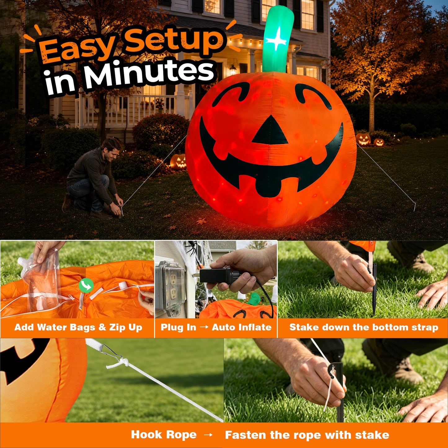 10 FT Halloween Inflatable Pumpkin Decoration with Built-in LED Lights, Outdoor Yard Blow up for Halloween Party, Yard, Garden, Lawn