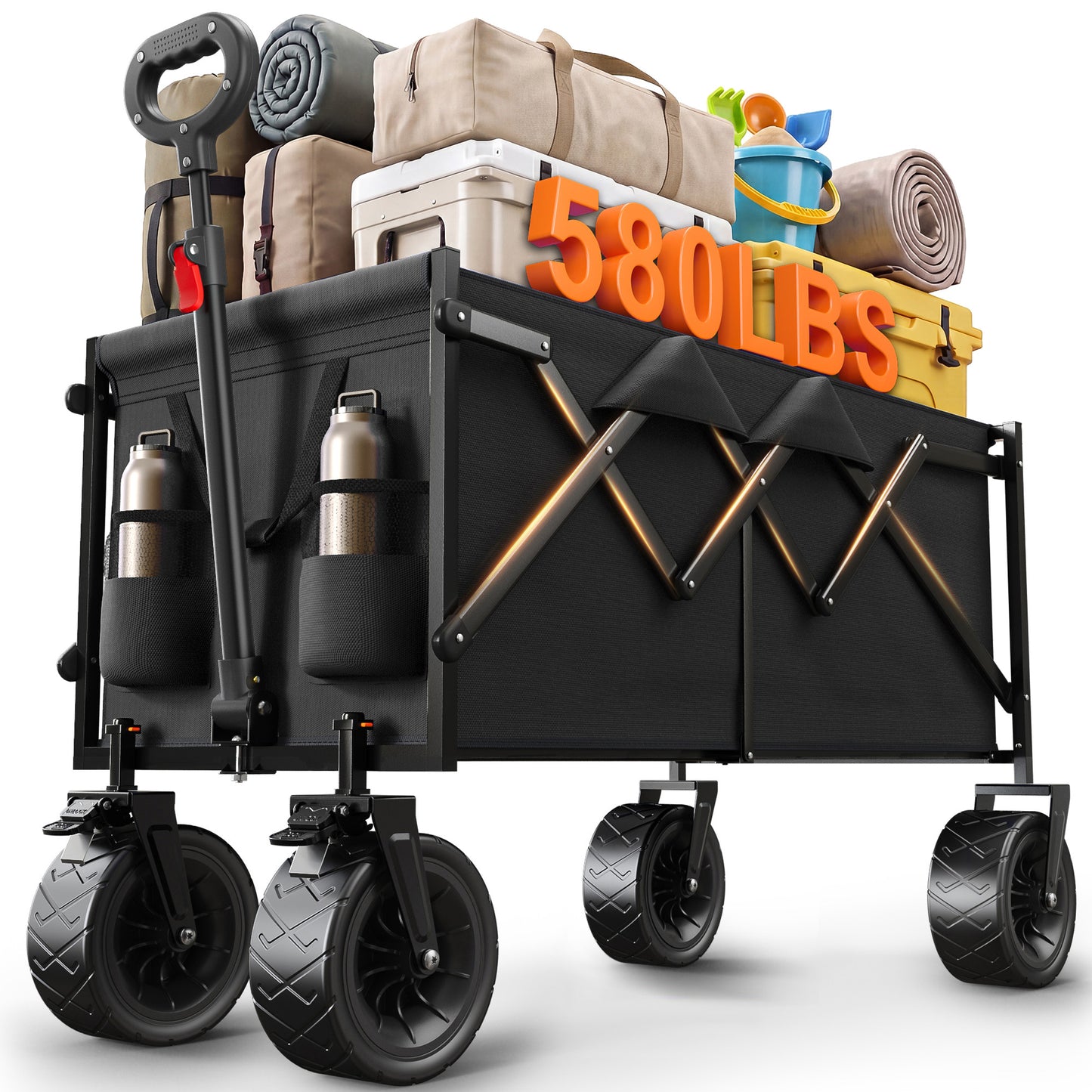 Goosiay Collapsible Folding Wagon, 580LBS Portable Heavy Duty Utility Cart for Grocery, Shopping, Garden, Sports, Camping, Black