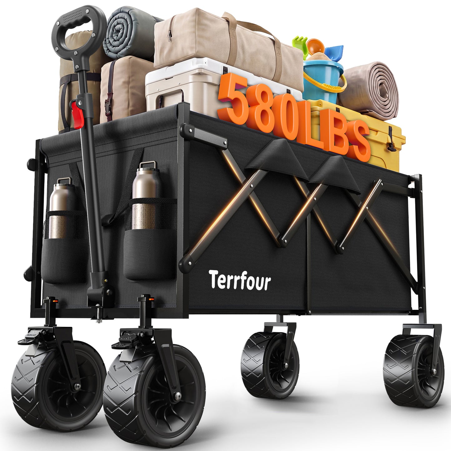 Collapsible Folding Wagon, 580LBS Portable Heavy Duty Utility Cart for Grocery